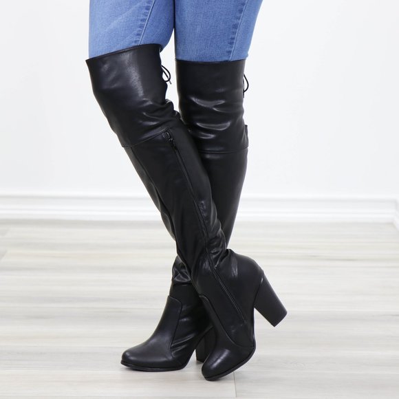 Restock Faux Leather Thigh High Boots Lace Up Back - Picture 11 of 16